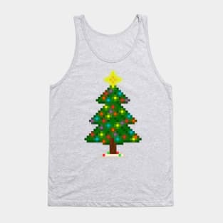 Pixel Christmas Tree with Glowing Lights (Green) Tank Top